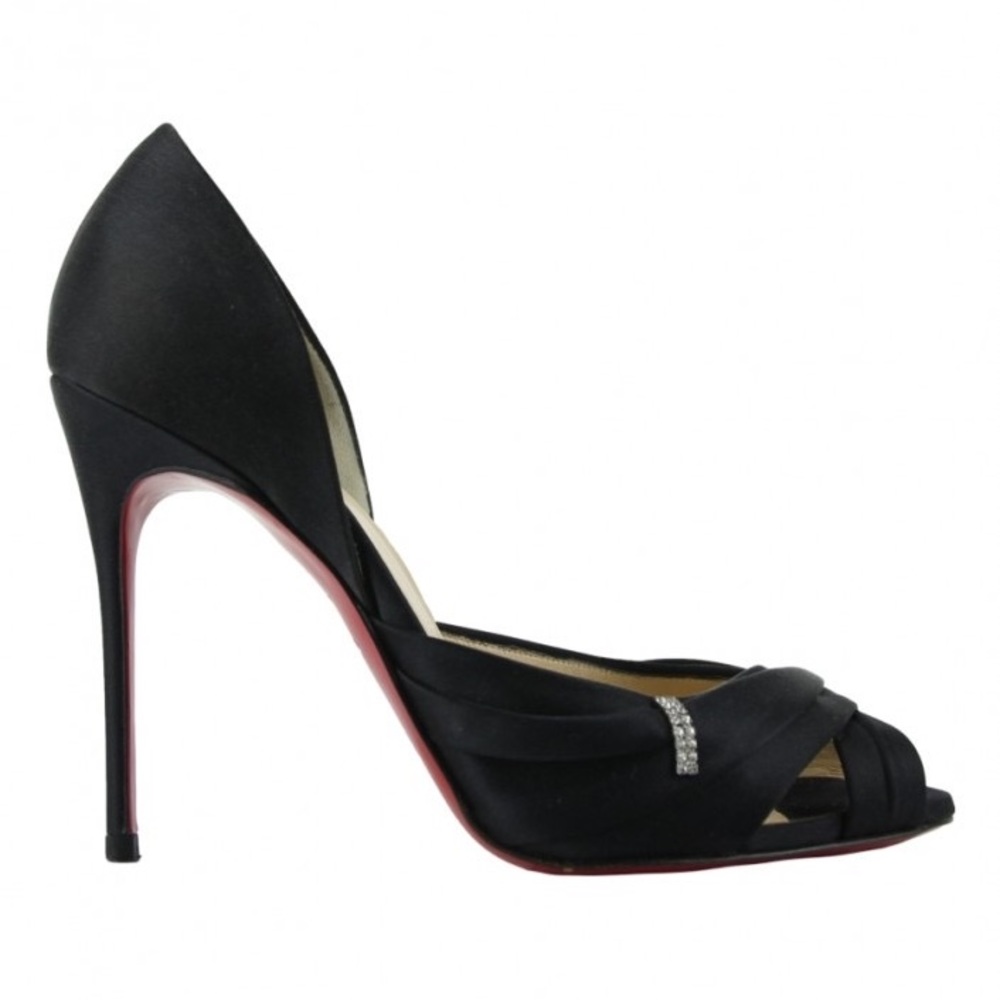Christian Louboutin Black Satin Tres Ophrah 100 Stiletto Heels Pumps size 36